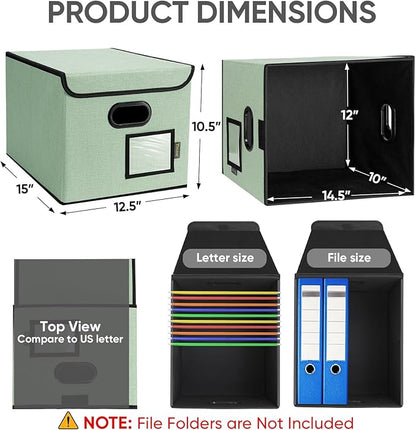 BALEINE File Organizer Box with Lid, Collapsible File Folder Organizer with Plastic Slide, Hanging File Folder Box for Office Document Storage (1 Pack, Green)