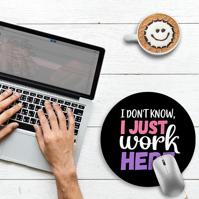 Gctriki Round Mouse Pad 8.6 x 8.6 Inch, Funny Mousepad for Gaming Laptop Computer, with Stitched Edge Non-Slip Rubber Base, Cute Home Office Decor Desk Accessories, I Don't Know I Just Work Here