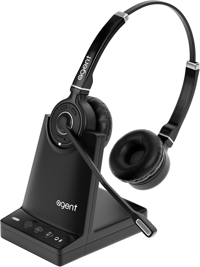TruVoice Agent AW80 3-in-1 Wireless Headset with Noise Canceling Microphone for Phone, PC and Cell | 500 FT Maximum DECT Range (15 x Bluetooth Distance) - Remote Answer Capability with Additional EHS