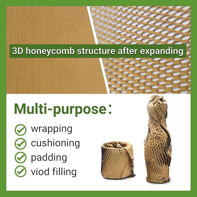 Dish Packing Kit Moving Supplies 15" *660' Honeycomb Wrapping Paper, Large Recyclable Expandable Bubble Cushion Wrap Roll Packing Material for Fragile Items Plate Glassware Bottle, 80GSM