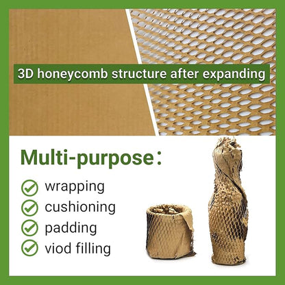 Dish Packing Kit Moving Supplies 15" *660' Honeycomb Wrapping Paper, Large Recyclable Expandable Bubble Cushion Wrap Roll Packing Material for Fragile Items Plate Glassware Bottle, 80GSM
