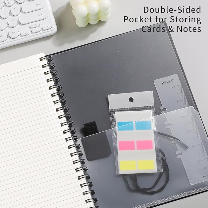 EMSHOI A4 Spiral Notebook Lined Journal, 11.2" X 8.27", 300 Pages/150 Sheets, 100gsm Thick Paper, Waterproof Softcover, Twin-Wire Binding, for School Work Writing Note Taking-Black