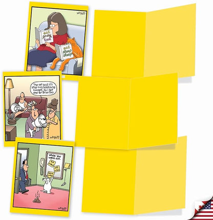 The Best Card Company - Variety Pack of 10 Funny Assorted Blank All Occasions Notecards 4 x 5.12 Inch w/Envelopes - Cartoon Humor for Men, Women (10 Designs, 1 Each) - Wild for Whyatt M6463OCB