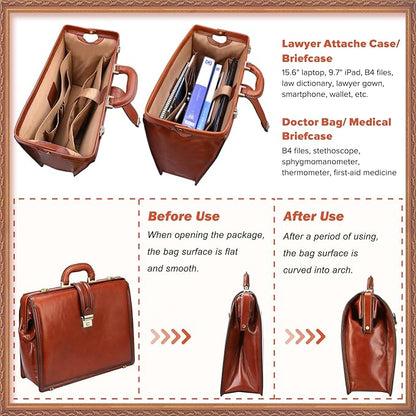 Banuce Vintage Full Grain Italian Leather Lawyer Briefcase for Men Doctor Bag 15.6 Inch Laptop Work Business Bag Attache Case with Lock