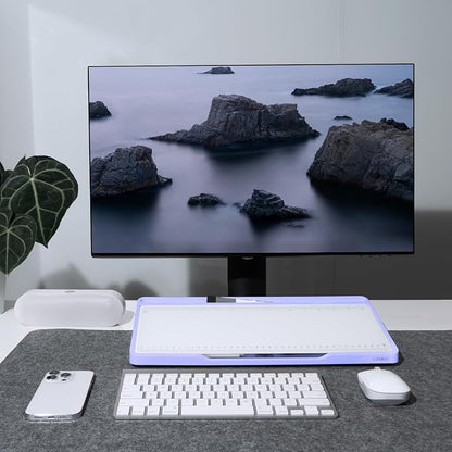 LOUKIN Glass Desktop Whiteboard, 15.3" x 5.6" Desktop Dry Erase Board with Dotted and Graduated Surface, Desktop Buddy, Great for Design and Drawing, 3 Markers and 1 Dry Erase Eraser Included (Purple)