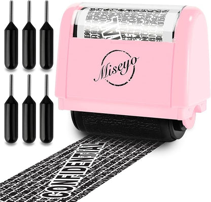 Miseyo Identity Theft Protection Roller Stamp Set - Pink (6 Refill Ink Incleded)
