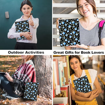 Blue Flower Pattern Book Lovers Gifts Waterproof Book Sleeve Book Pouch Book Protector with Zipper and Front Pocket BookCover Case for Women Best Friend Grandma Book Accessories Book Club Gifts