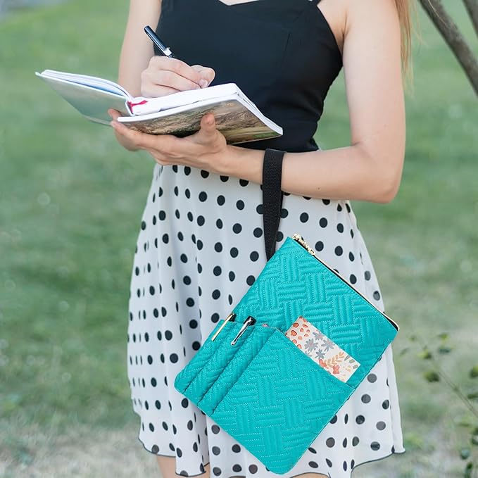 Book Sleeve with Zipper, 11"X9" Padded Book Protector, Washable Quilted Book Covers for Paperbacks, Book Pouch with Pockets for Book Lover Gifts