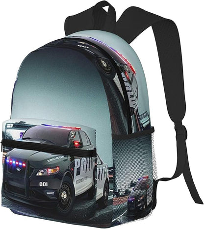 Police Car Backpack Travel Laptop Backpacks Police Ruckasck Book Bags School Bag for Boys Girls Kids Childrens Teenager Men Women