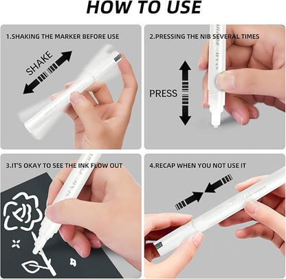 SFAIH White Paint Markers Pens - 4 Pack 2-3MM Medium Tip Acrylic White out Markers for Rock Painting, Wood, Metal, Fabric, Plastic, Canvas, Glass, Ceramic, Diy Crafts, Drawing, Tire, Correction