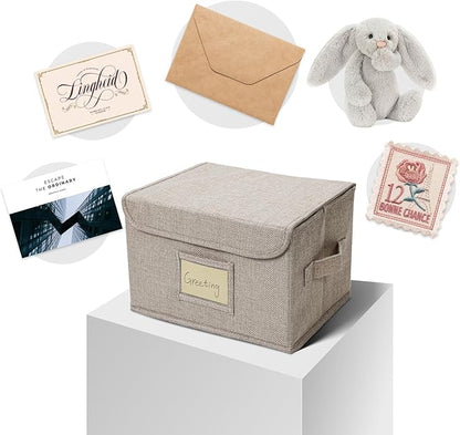 Vienrose Greeting Card Organizer Storage Box with 20 Removable Dividers, 84 Self-stick Labels, Perfect for Photos, Envelopes, Scrapbooking, Paper, Stickers Holder 2 Pack Beige