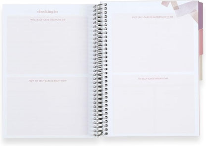 Erin Condren A5 Spiral Bound Self Care Journal Metallic Blooms. Daily Self-Care Reflection Pages. Weekly, Monthly & Quarterly Reflection. Monthly Tracker Pages. 3 Tabs. Sticker Sheet Included