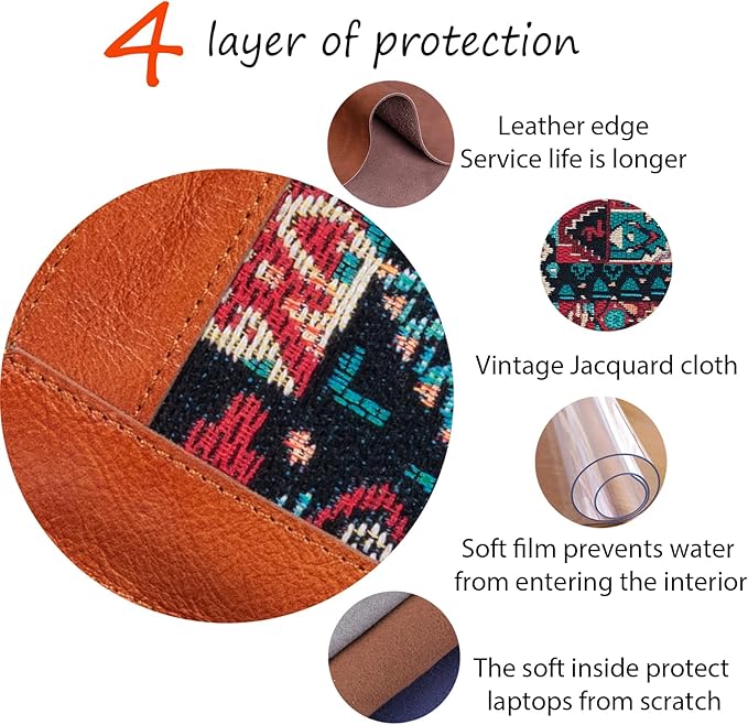 16 Inch Laptop Sleeve MacBook Pro/Max M4 M3 M2 M1 Laptop Case,Leather Laptop Cover for MacBook Air 15 M3 M2,Mac Travel Protective Case for 15-16 inch Notebook,Brown