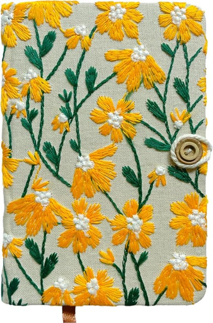 Daisy Gifts for Women, Flower Embroidered Journal, A6 Pocket Sketchbook, Small Unlined Notebook 4x6, Hardcover, Lay Flat, Cute Notebooks, Pretty Journal, Yellow Daisy