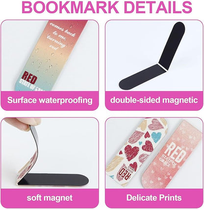 10Pcs Magnetic Bookmarks T-S Bookmarks Page Markers for Fans Readers, Women, Men, Book Lovers, Students Teachers, Funny Office Supplies Stationery Gifts Used in Office, School, Home (Red)
