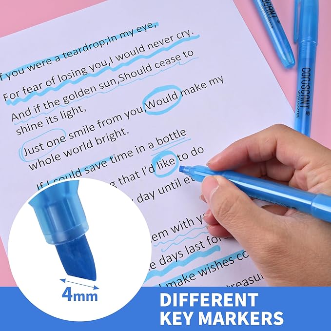 coruscant Blue Highlighters Bright Colors,32 Packs, Chisel Tip Marking, Quick Drying,No Bleed for Teacher Kids Organizing and Coloring in the Home, School, Office