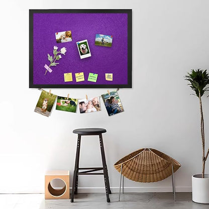 Bulletin Board Cork Boards with Felt, 17"x13" Small Display Pin Board Vision Board for Walls, Jewelry, Notes, Collection, Photos, Office, Wood Framed(Black) & Felt(Purple), 1pc