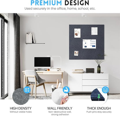 Large Cork Bulletin Board for Wall 36"x24", 6 Pack Felt Wall Tiles with 50 Pushpins, 30 Safe Removable Adhesive Tabs, Decorative Pin Board Tack Board for Office Home School, Dark Gray