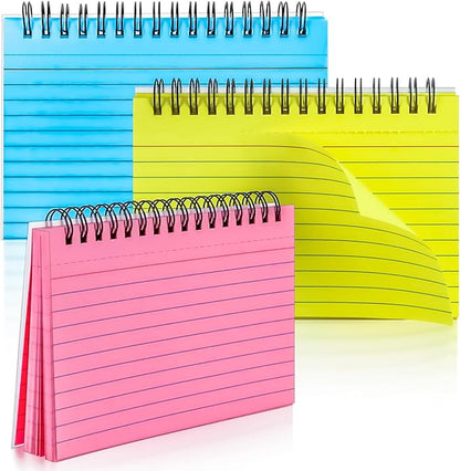 MotBach 150 Sheets Spiral Ruled Index Cards, 6 x 4 Inch, 3 Colors Spiral Bound Lined Index Cards Learning Note Cards Flash Cards with PP Cover for Memory Learning Home School Office To Do List