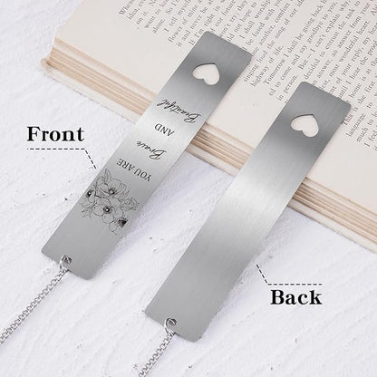 Inspirational Metal Bookmark Gift - 2 PCs You are Brave Stronger Than You Know Bookmarks Reading Women Girls Flower Motivational Appreciation Book Marks Pendant Family Friends Birthday