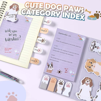 Hommie Cute Sticky Notes, Dog Sticky Notes Set Planner Dividers Self-Stick Notes Pads Animal Divider Tabs Bundle Writing Memo for Dog Lovers Home Office School Supplies