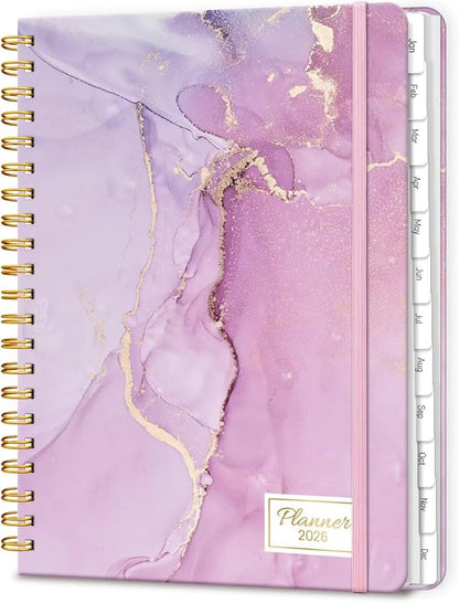 2026 Planner, A5 Weekly and Monthly Planners with Tabs, Spiral Bound Daily Calendar 2026 Planner, Agenda Organizers from Jan. to Dec., Hardcover Habit Tracker Journal 6.18" x 8.5"(Light Purple)