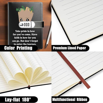 Funny Groot Gifts Leather Combination Lock Notebook Always Remember You’re Braver Than You Believe Leather Locked Journal Notebook Birthday Gifts for Daughter Son (take pride)