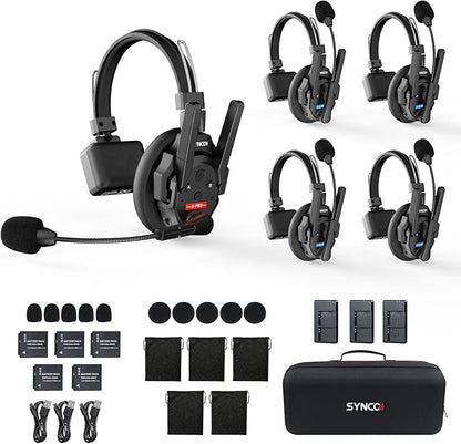 SYNCO XTALK XPRO5 Wireless Intercom Headset System, 500m/1640ft 2.4GHz Communication Headsets for 5 Person with Noise Reduction Film Documentary TV Production, Xtalk-Xpro-X5-headset-intercom