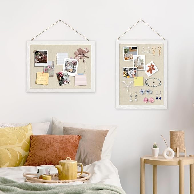 DOLLAR BOSS Bulletin Boards with Linen 2-Pack 16''X 12'' Cork Board for Walls Wood Framed Bulletin Boards, Small Pin Board for Home Kitchen Office Decorative Hanging 20 Pushpins