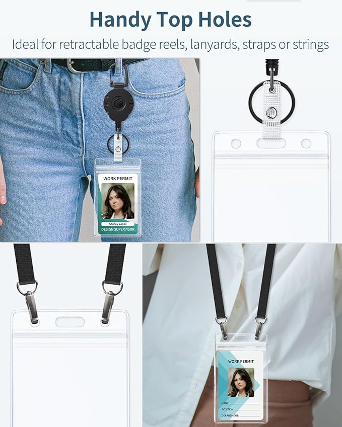 Pawfly 6 Pack Vertical ID Card Badge Holder Waterproof Clear Card Sleeve Case Cover Heavy Duty Card Protector Pouch with Resealable Zip for Proximity Key Card Driver’s License and Credit Card