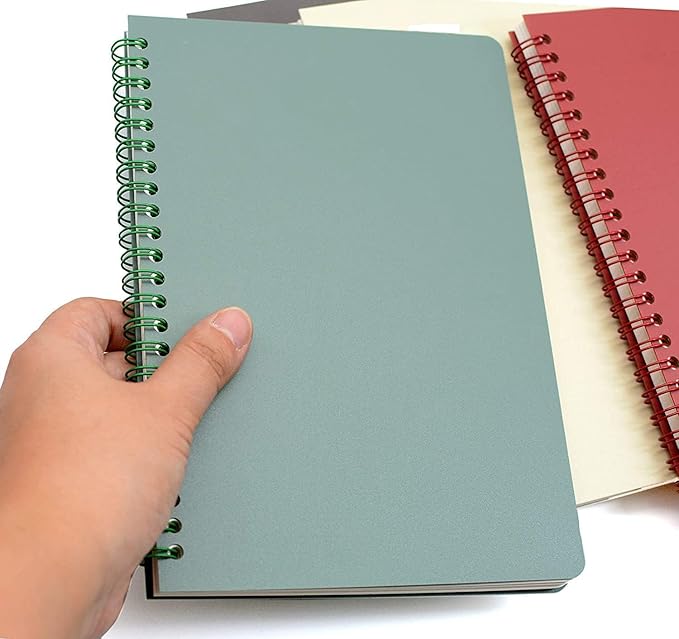 Yansanido Aesthetic Spiral Notebook, 4 Pcs A5 Thick Plastic Hardcover 8mm Ruled 4 Color 80 Sheets -160 Pages Journals for Study and Notes (Ruled-4pcs Wine Red,Black,Dark Green,Beige, A5)