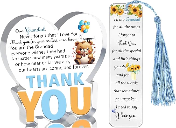 Sunflower Gifts for Men Birthday Gifts for Grandad Grandfather Personalised Acrylic Plaques Bookmarks Father's Day Grandpa Keepsake Appreciate Christmas Thank You Gifts from Grandson Granddaughter