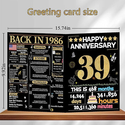 Joycard 39th Anniversary Card for Women Men, Gold Wedding Card for Wife Husband, Sweet Marriage Decorations Gifts for Couple, Perfect for Her Him on Anniversary Day, Back in 1986