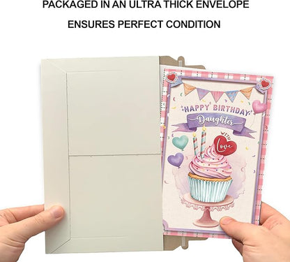 Prime Greetings Cute Daughter Birthday Card, Made in America, Eco-Friendly, Thick Card Stock with Premium Envelope 5in x 7.75in, Packaged in Protective Mailer