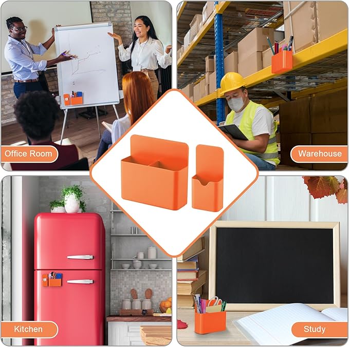 Magnetic Pen Holder,2 Pack Magnetic Dry Erase Marker Holder with Generous Compartments,Strong Magnet Storage Marker Pen Pencil Organizer for Refrigerator,Whiteboard,Locker Accessories