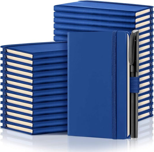 Laumoi 36 Sets Pocket Notebook Journals with Pens A6 Cute Small Journal Notebook Ruled Lined Mini Notepad Hardcover Executive Notebooks Set with Pen Holder for School Office, 3.7 x 5.7 Inch (Royal)