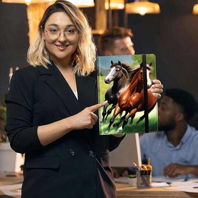 Padfolio Folder with Clipboard,Portfolios Organizer Clipboards with Storage Clipboard Writing Pad PU Leather Conference Document Organizer with Business Card Holder,Running Horse