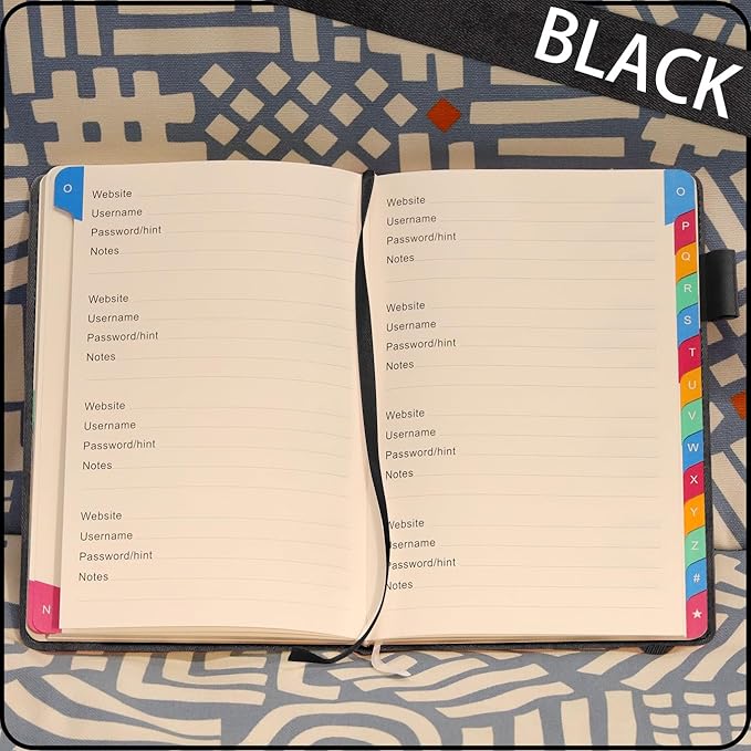 Password Keeper Book with Colorful Alphabetical Tabs, Hardcover Log Book for Internet Password and Website Address, Personal Organizer with Notes Section and Back Pocket and Two Bookmarks (Matte
