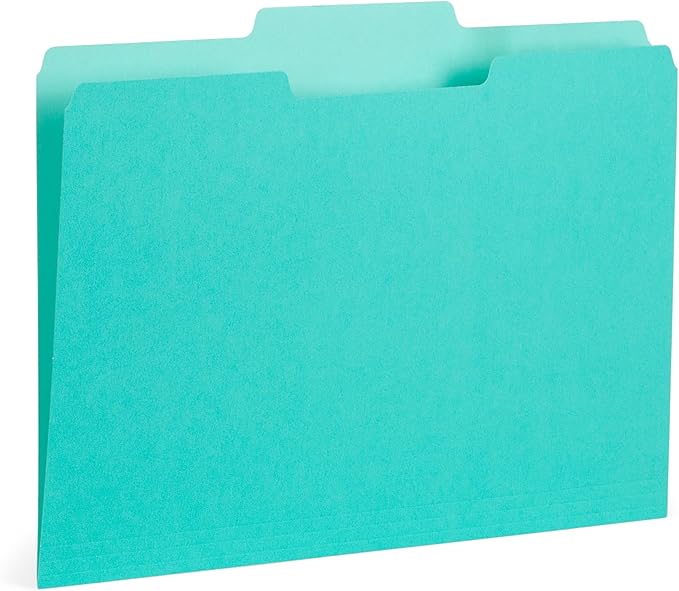 100 Blue Summit Supplies Colored File Folders, 1/3 Cut, Letter Size File Folders, Decorative Multicolor Gem Tone Colors, Durable 11pt Paper, Two-Tone Design