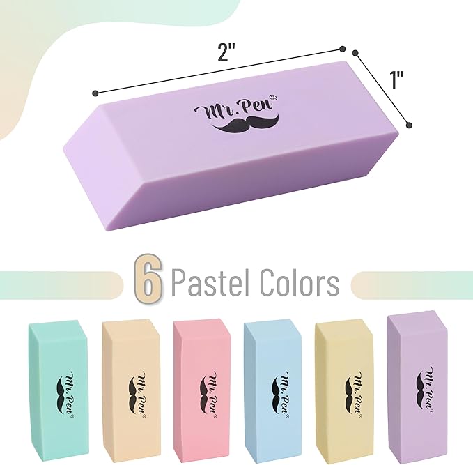 Mr. Pen- Erasers, Pencil Eraser, 12 Pack, Pastel Colors, Eraser, Erasers for Drawing, Eraser Pencil, Pencil Erasers, Erasers for Kids, Art Erasers for Drawing, Artist Eraser, Candy Color Eraser