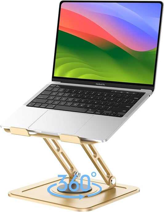 Laptop Stand for Desk,Adjustable Computer Stand with 360 Rotating Base,Ergonomic Laptop Riser Foldable Laptop Mount Protable Computer Stand for Laptop Compatible with MacBook Pro/Air 10-16",Gold