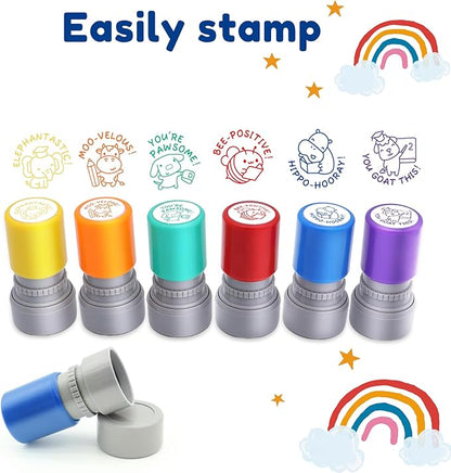 6-Piece Set of Teacher Stamps - Encouraging Animal Grading for Classroom Teacher Stamps for Grading Teacher Stamp Self Inking Stamp Behavior Stamps
