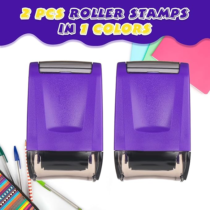 Sherr 2 Handwriting Line Stamp Roller Dashed Handwriting Lines Practice Roller Stamp for Kids, Teachers Kindergarten Education Classroom Back to School Need(2.72 x 2.44 x 1.54 Inch,Purple)