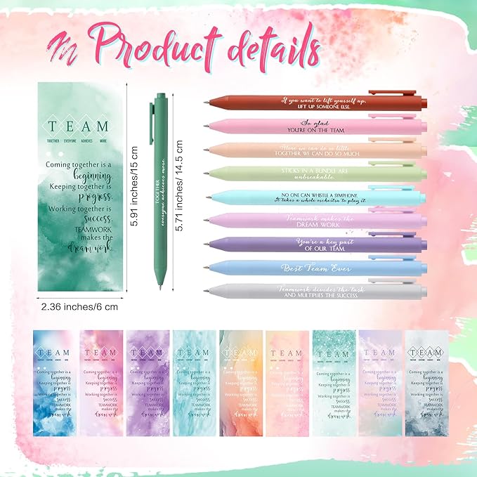 Quelay 30 Set Christmas Inspirational Gift Bulk with Motivational Pens Inspiring Quote Bookmarks Team Building Gifts for Employees Appreciation Team Women Staff Gifts Bulk Volunteers(Team)