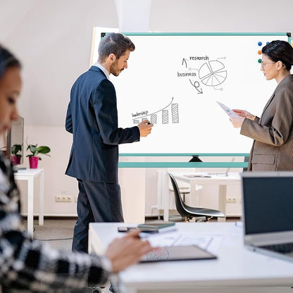 Rolling Whiteboard, 48x32 Inches Dry Erase Board with Stand, Magnetic Mobile Whiteboard on Wheels, Standing White Board for Office, School, Home, Large Double Sided White Board with Paper Pad