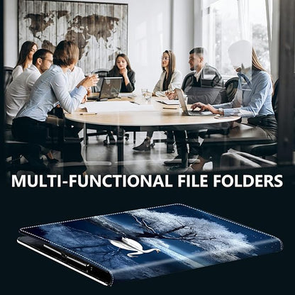 PU Leather Padfolio Clipboard Notepad with Pen Loop and Elastic Strap Interview/Resume Document Organizer for Business School Office,Swan and Tree