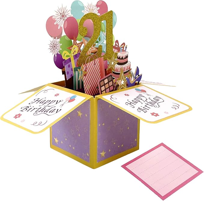 Asmallgf Shiny 21st Birthday Pop Up Card for Him Her, Beautiful Birthday Gifts for 21 Years Old Female Male, Sweet Twenty-one Bday 3D Card for Men Women, Unique 21 Birthday Gift Idea for Daughter Son
