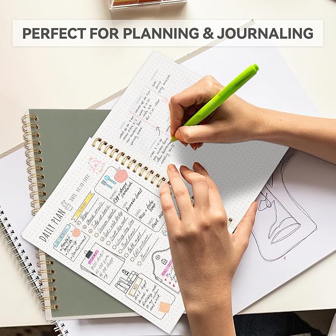 3 Packs Aesthetic Spiral Dotted Bullet Grid Journal Total 348 Pages - Premium Acid-Free Paper 120 gsm Thick Paper, Dot Grid Notebook, 5.8'' × 8.3'' - Morandi Color's Cover