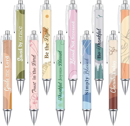 Tinlade 10 Pcs Christian Pens for Women Religious Ink Pens Easter Gifts Inspirational Quotes Bible Verse Ballpoint Funny Office Supplies for Women Men Coworker(Boho)