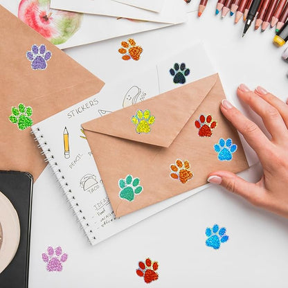 1 Inch Paw Stickers,550Pcs Sparkle Blue Paw Stickers,Self-Adhesive Holographic Shiny Bear Paw Stickers Roll for Kids Birthday Decor Envelopes Seals Cards Gift Wrap